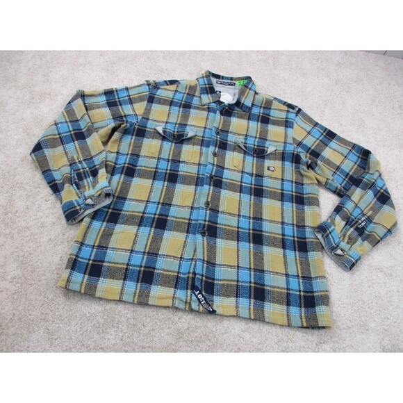Lost Enterprises Shirt Mens Large Brown Blue Plaid Cotton Casual Button Up - Picture 2 of 14